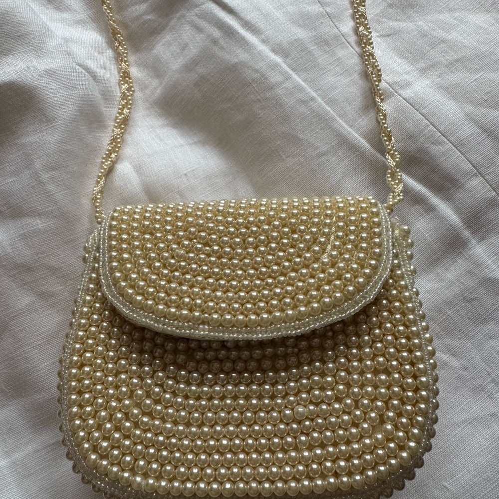 Vintage Elegant Pearl-Embellished Cream Bag - Picture 3 of 5